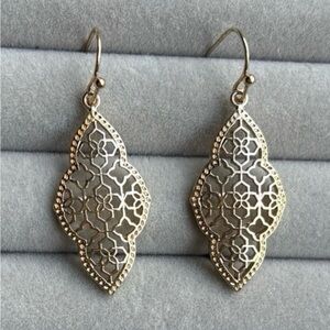 Designer Inspired Delicate Filigree Earrings, Gold Tone